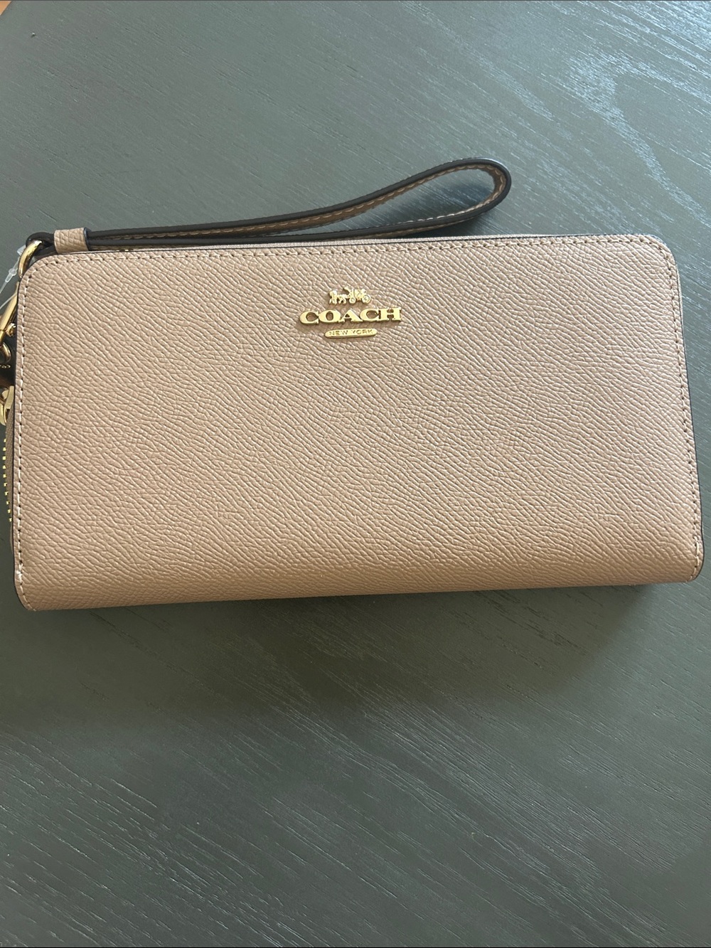COACH Pebble Leather Wristlet in Blush Taupe with Gold Hardware